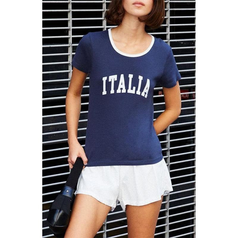 John Galt Women's Hailie Italia Ringer T-Shirt - Multicolor Hoodie, Sweatshirt | HypeCrazeTee.com