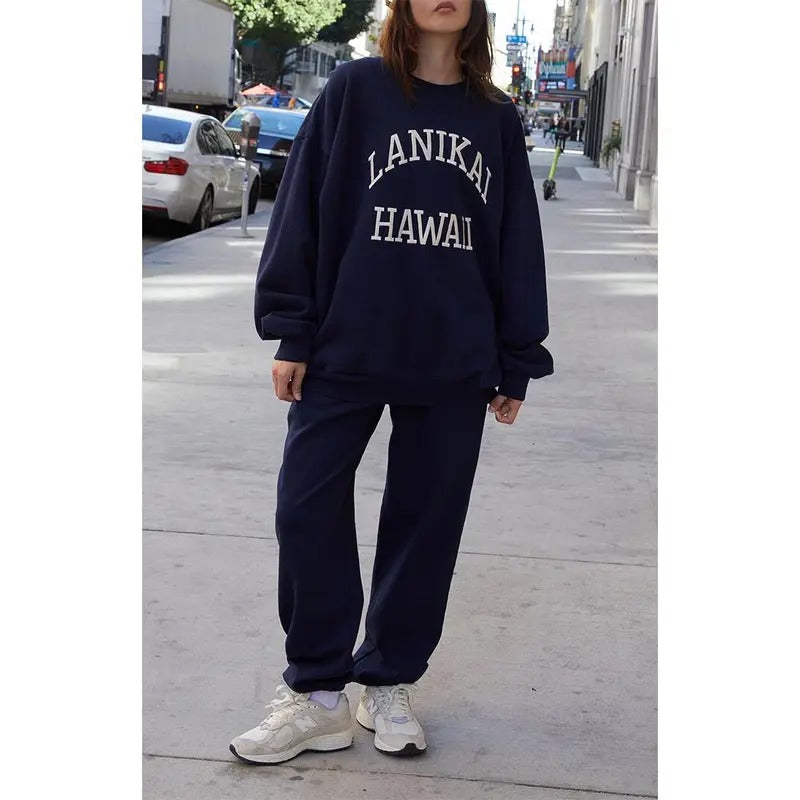 John Galt Women's Navy Lanikai Hawaii Crew Neck Sweatshirt T-Shirts, Hoodie | HypeCrazeTee.com