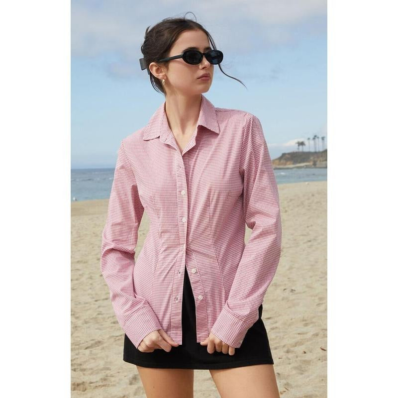 John Galt Women's Red Millie Plaid Long Sleeve Shirt Hoodie, Sweatshirt | HypeCrazeTee.com