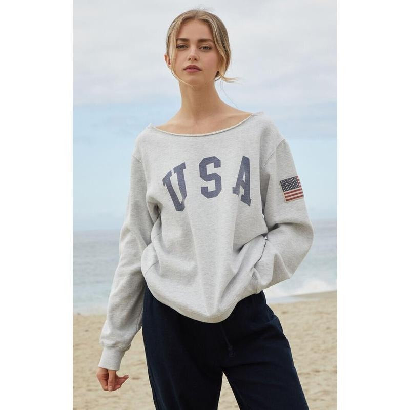 John Galt Women's Stelle USA Off-The-Shoulder Sweatshirt - Multicolor T-Shirts, Hoodie | HypeCrazeTee.com