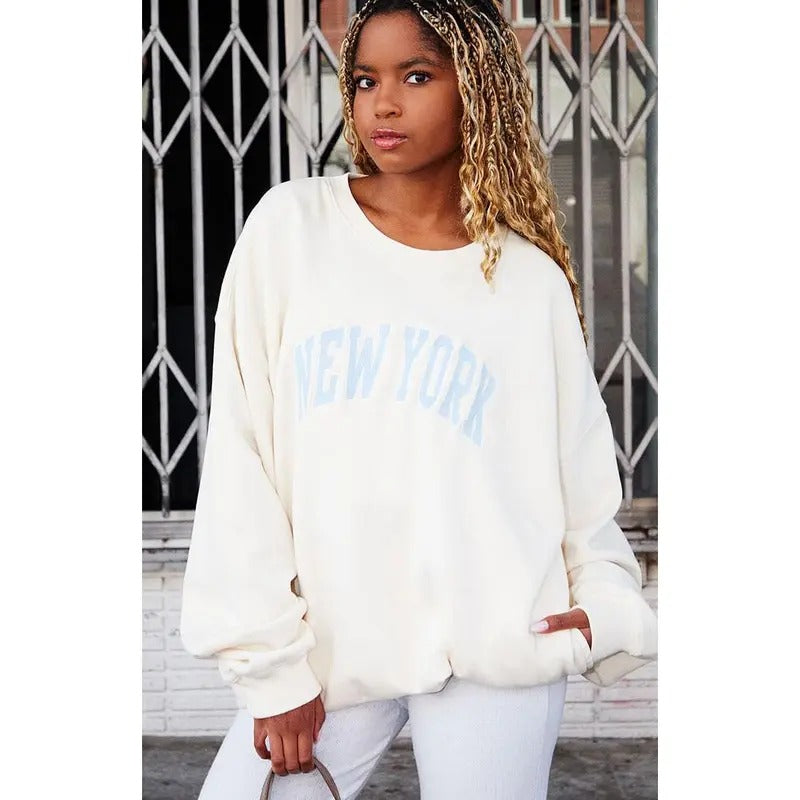 John Galt Women's White New YorkÂ Crew Neck Sweatshirt T-Shirts, Hoodie | HypeCrazeTee.com