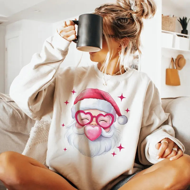 Jolly S anta Sweatshirt, Funny S anta Shirt, Crazy Santa Christmas Sweater, Christmas Holiday Crewneck, Retro Santa Vibes...