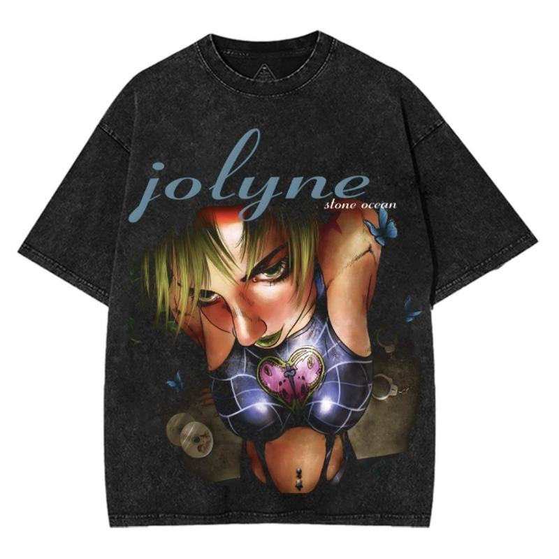Jolyne Cujoh Stone Ocean Jojo Shirt Japanese Anime Double-Sided Print Washed JoJo Heavyweight Gift for Fans Men Graphic...