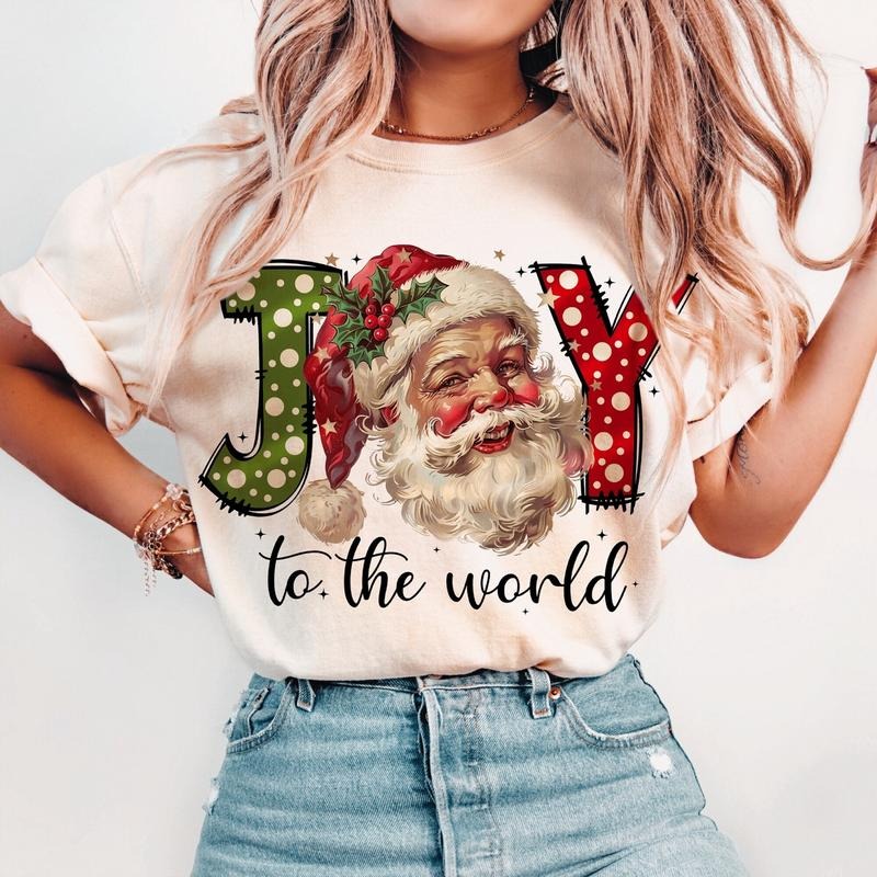 Joy to the world TShirt, Christmas Season 2024 Sweatshirt, Santa Clau Unisex Women's Top in 100% Cotton