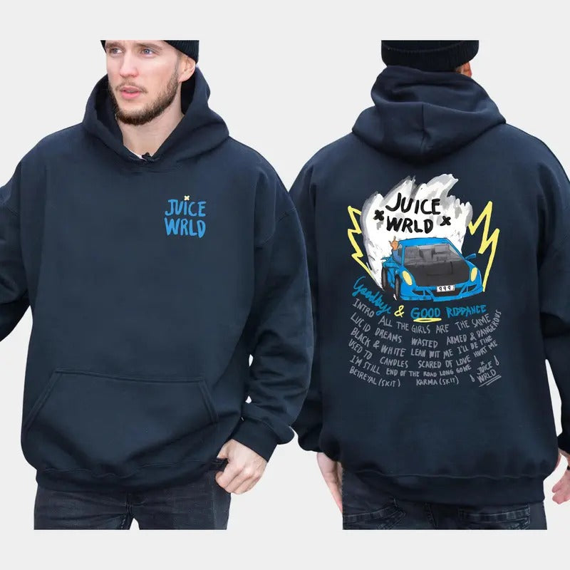 Juice Wrld Hits Song Hoodie Sweatshirt Tshirt, Graphic Printed Cotton Tee Double Sided For Men, For Women | HypeCrazeTee.com