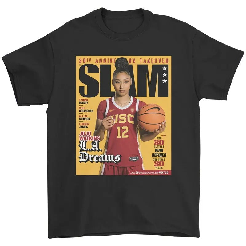 Juju Watkins SLAM Cover Shirt Retro Basketball Graphic Tee Shirt for Men Women Short Sleeve Hoodie, Sweatshirt