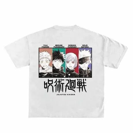 Jujutsu Kaisen Team Oversized Black Tshirt, Anime Tshirt for Men Women, Large Front Print, Round Neck Drop Shoulders...