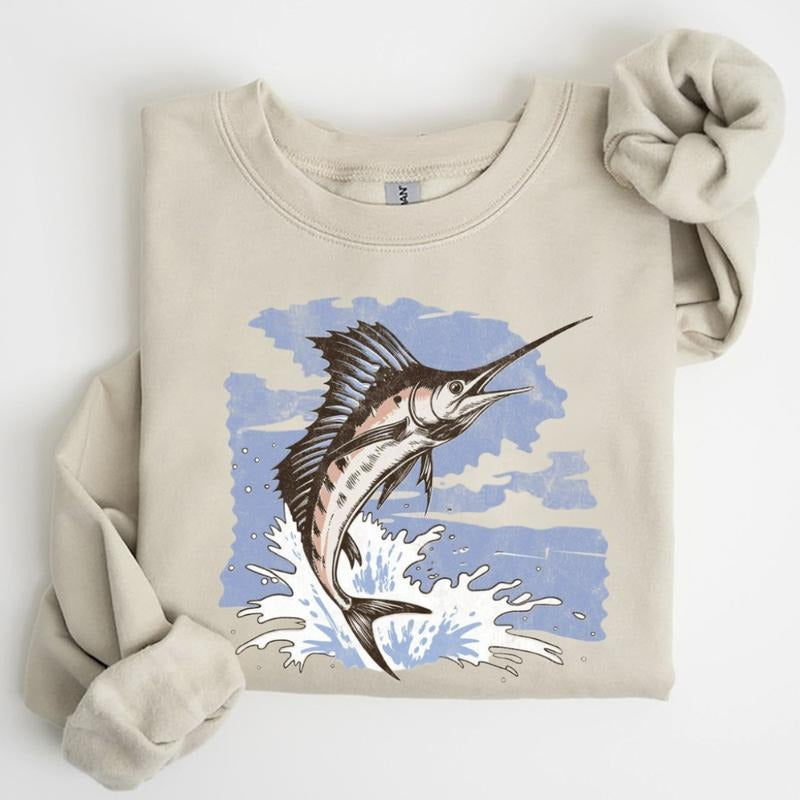 Jumping Marlin Sweatshirt Deep Sea Fishing Nautical Sportfish for Shirts, Ocean Fishing Gift Unisex Hoodie T-shirt Cotton...