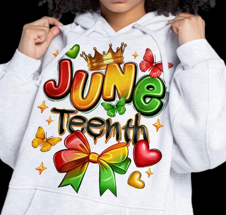 Juneteenth Coquette Bow Hoodie, Retro Juneteenth Graffiti Street Design Sweatshirt, Black Girl Magic Tee | HypeCrazeTee.com