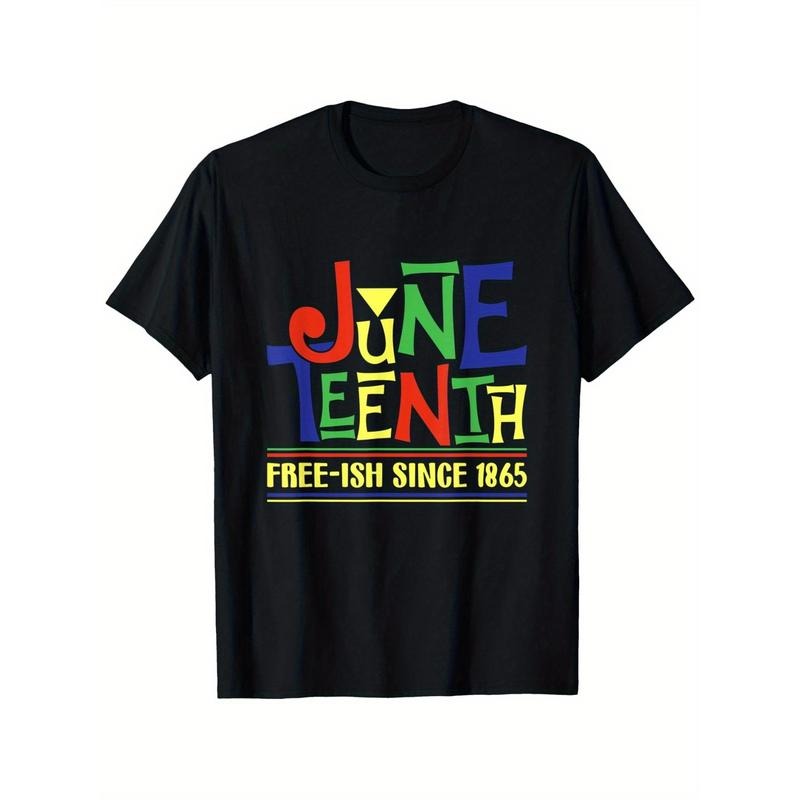 Juneteenth Freedom 1865 Juneteenth Apparel T-Shirt Vibrant Juneteenth African Pride Printed Crew Neck Casual Men T-Shirt