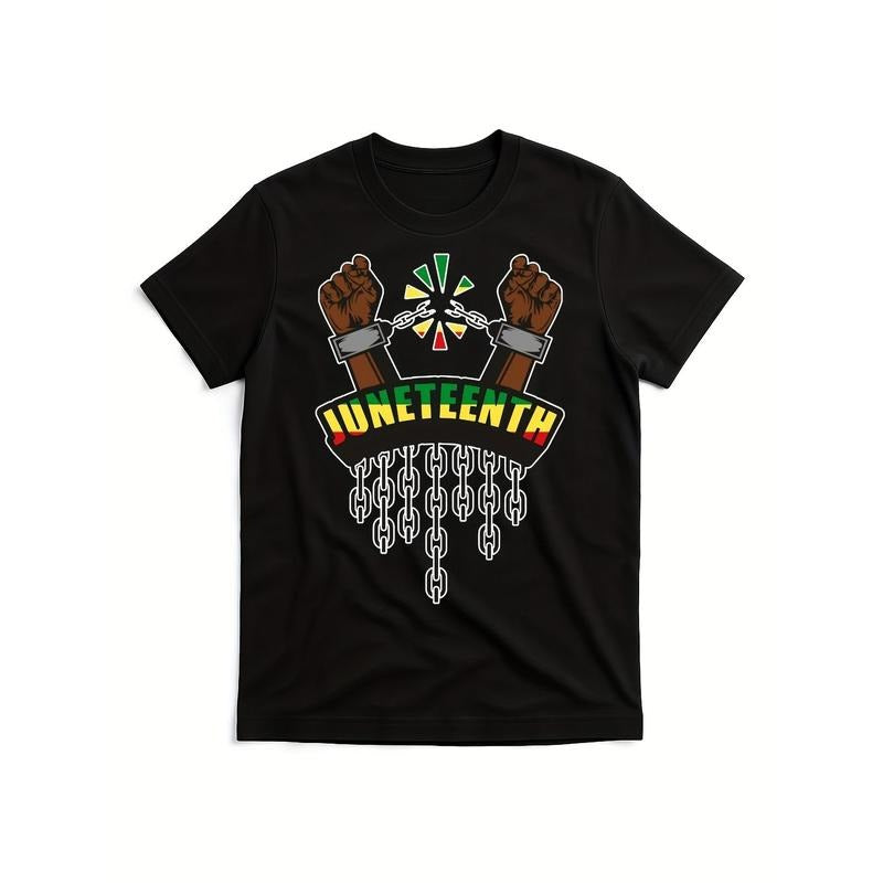 Juneteenth Freedom T-Shirt - Locked Hands Design with "Not Free Yet" Slogan - 100% Cotton  Casual Round Neck Tee for Men