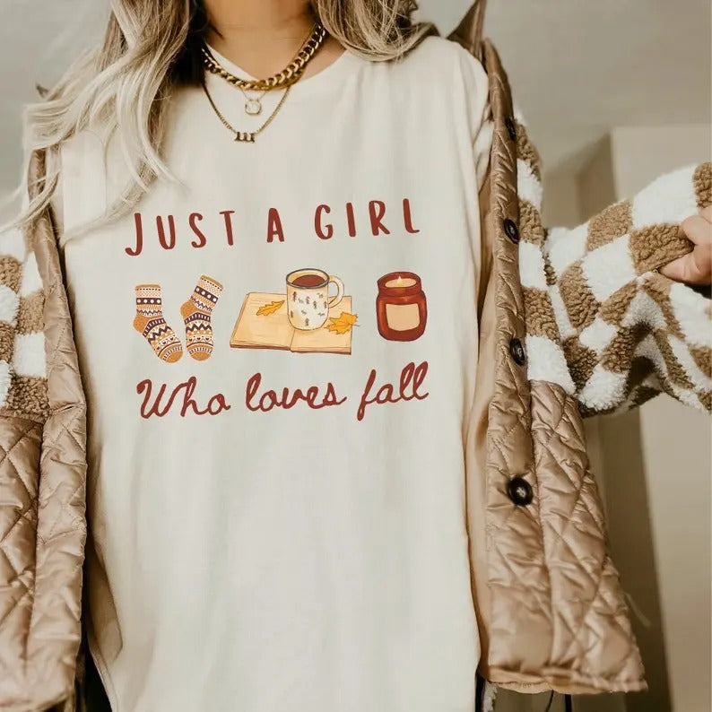 Just A Girl Who Loves Fall  Fall Shirt Retro Book Swag Fall Things Shirt Booktrovert Homebody Club Bookish Things Its...