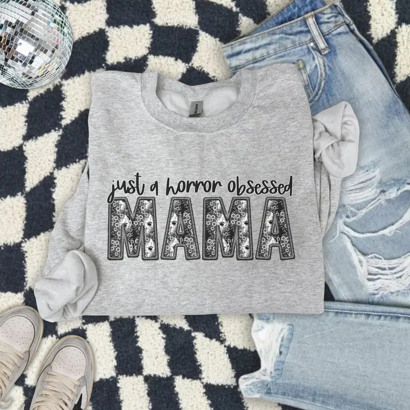 Just Horror Obsessed Mama Ash Grey T-Shirts, Hoodie, Sweatshirt