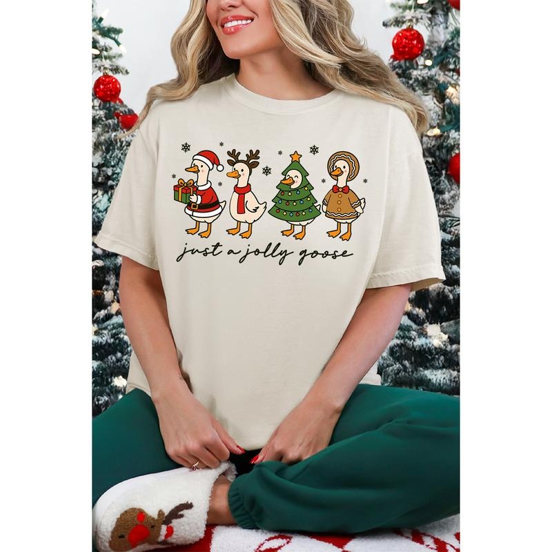 Just A Jolly Goose Comfort Colors Adult Ring-Spun Cotton Tee, Women's Cute Funny Christmas T-Shirt Hoodie, Sweatshirt