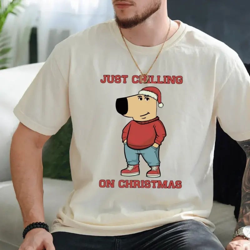 Just Chilling On Christmas, Just A Chill Guy Christmas Shirt, Chilly Christmas Tshirt, Funny Meme Christmas, Unisex Short...