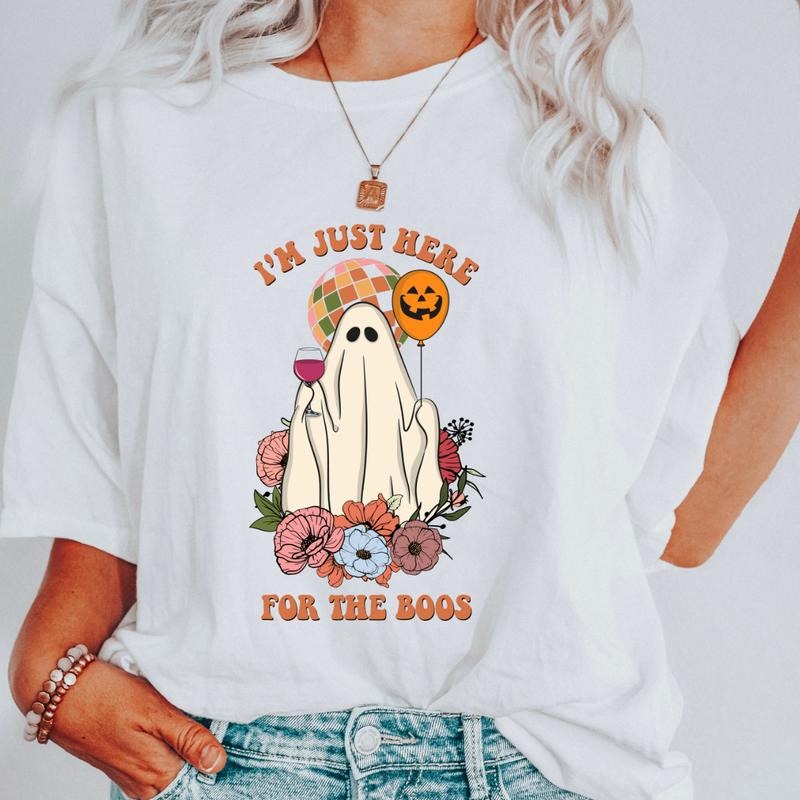 Just Here Boos Shirt Funny Halloween Halloween Shirt Comfort Colors Shirt Ghost Halloween Shirt Casual Shirt Halloween Halloween Casual Cotton Halloween T-Shirts, Hoodie, Sweatshirt