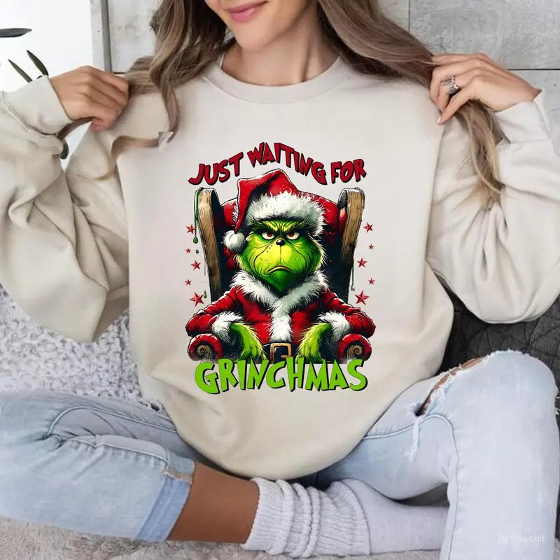 Just Waiting For Grinnnchmas Sweatshirt, Christmas Sweatshirt, Movie Sweatshirt, Gift For Men, For Women T-Shirts, Hoodie