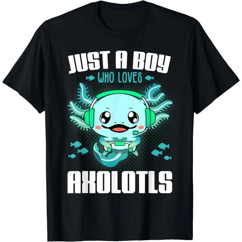 Just a Boy Who Loves Axolotls Funny Axolotl Boy Kids Gamer T-Shirt Hoodie, Sweatshirt | HypeCrazeTee.com