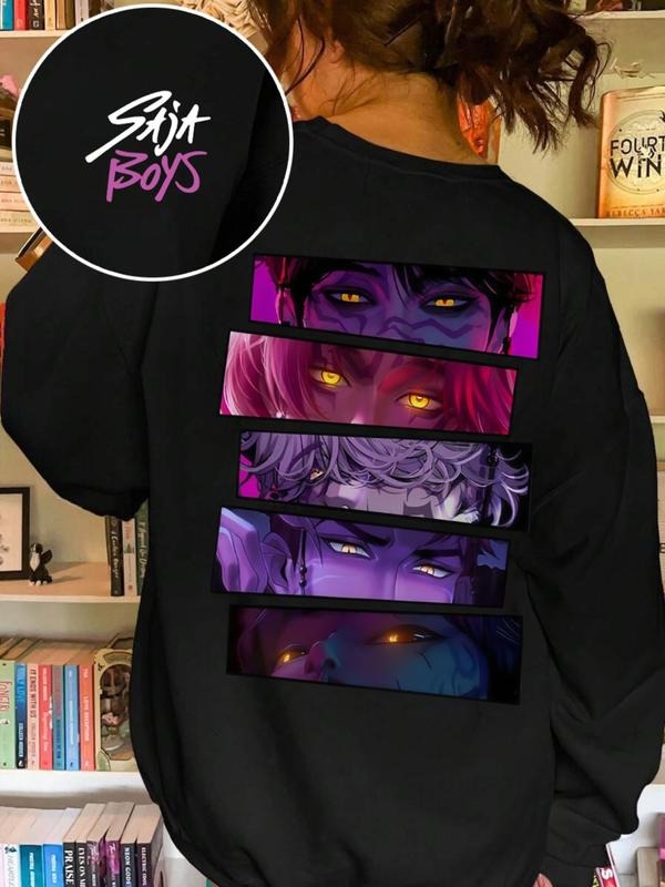 K-Pop Demon Hunters Saja Boy Round Neck Sweatshirt, Idol Concept Sweater, Jinu, Cartoon Pattern, Casual Loose Fit, Fall &...