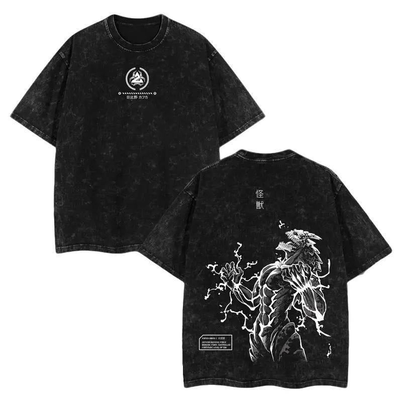 Kaiju No. 8 Tee Double Printed Unisex Oversize Anime Manga Acid Washed Heavyweight Cotton T-shirt Black Casual Crewneck...