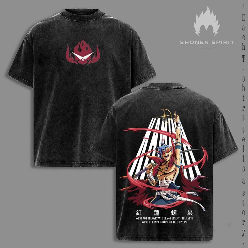 Kamina Gurren Lagann Anime Washed T-Shirt Vintage Tee Oversize Unisex Streetwear Bold Style Mecha Anime Shirt Hot Trend...