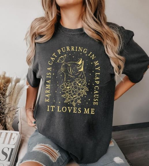 Karma Is A Cat Purring In My Lap T-Shirt, Midnights Album Shirt Cat Mom Shirt, Gift For Cat Mom, Karma Shirt, Music...