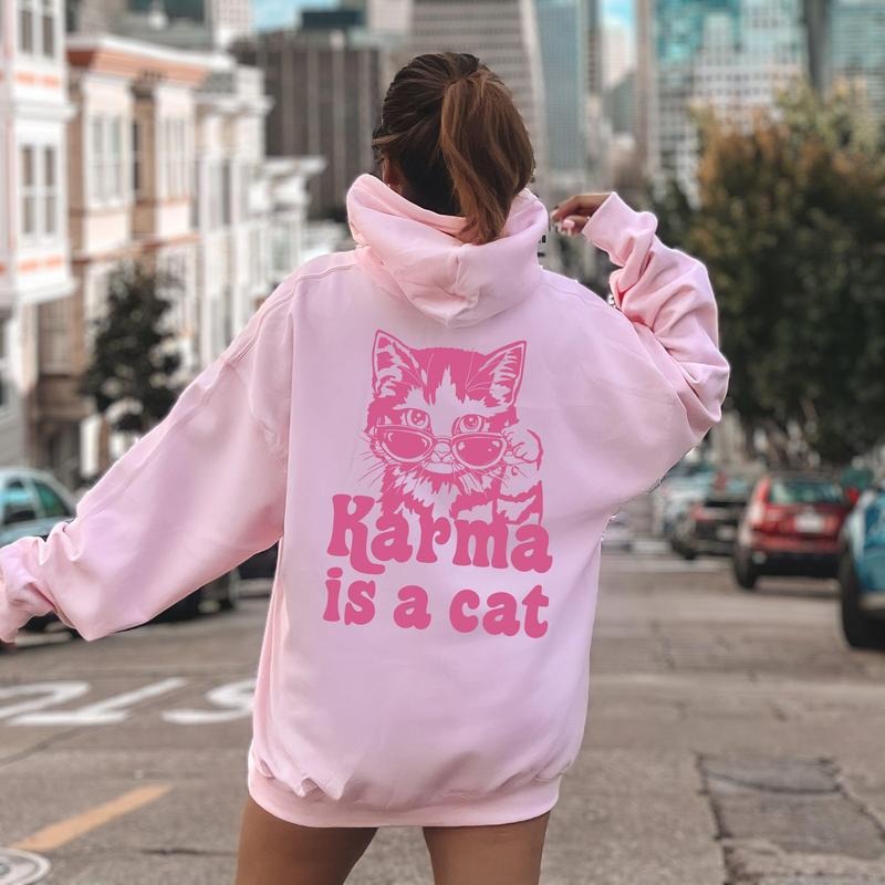 Karma Is A Cat, Positivity, Kindness, Mental Health, Hooded Sweatshirt, Hoodie T-Shirts | HypeCrazeTee.com