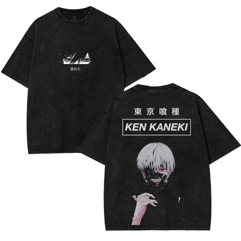 Ken Kaneki Tokyo Ghoul Oversized Heavy Cotton Graphic T-Shirt, Dark Anime Manga Streetwear Tee for Otaku Fans, Vintage...