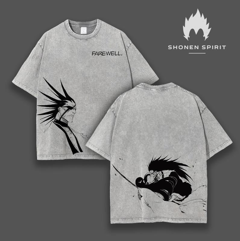 Kenpachi "Farewell" - Bleach Anime Double Printed Vintage Washed Tee Unisex Oversize Anime Manga Washed Lightweight...
