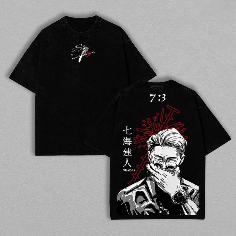 Kento Nanami - Jujutsu Kaisen Anime Double Printed Vintage Washed Unisex Oversize Anime Manga Washed Heavyweight Cotton...