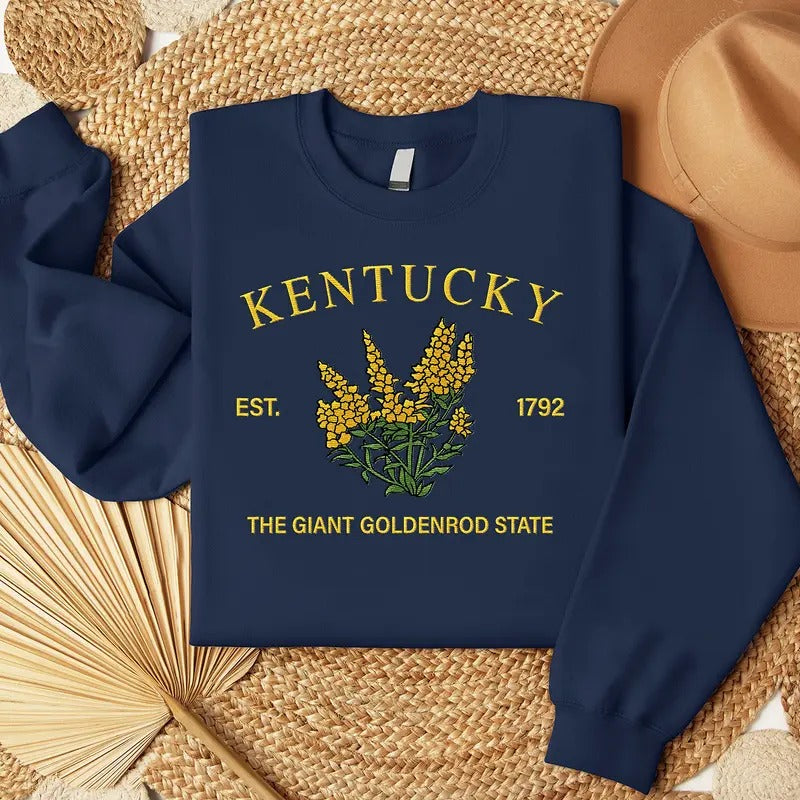 Kentucky Goldenrod Embroidered State Flower Sweatshirt, Hometown Embroidered Shirt, Favorite Flower Embroidered Shirt Hoodie