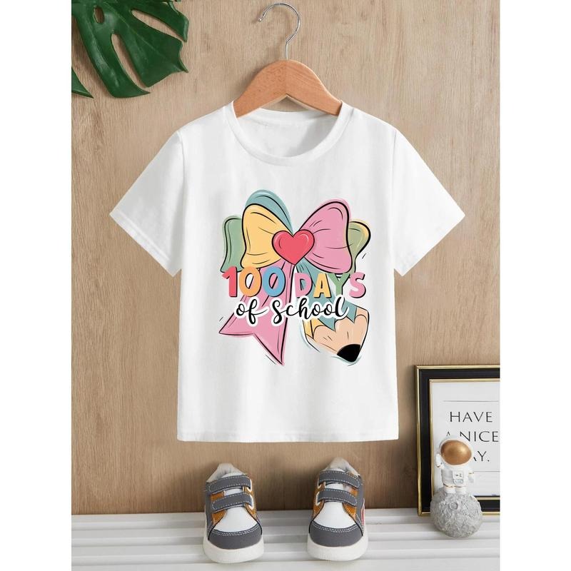 Kids' "100 Days of School" Celebration T-Shirt - Black Cotton Tee with Colorful Butterfly Heart Graphic, Round Neck Short...