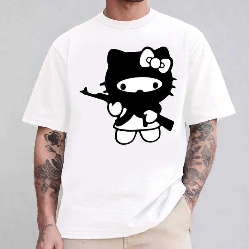 Kittys AK Gun T-Shirt, Graphic Tees Y2k Style Clothes Men Women Streetwear Hoodie, Sweatshirt | HypeCrazeTee.com