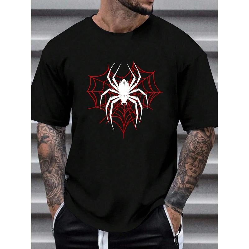 Knitted Men Short Sleeve T-Shirt With Round Neck & Spider Graphic, For Going Out Hoodie, Sweatshirt | HypeCrazeTee.com
