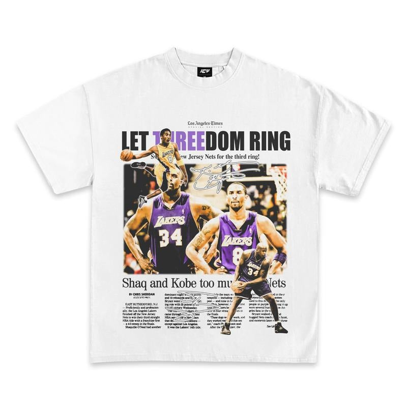 Kobe and Shaq Threedom Rings Newspaper Graphic T-Shirtstyle{n002}2 T-Shirts, Hoodie, Sweatshirt | HypeCrazeTee.com