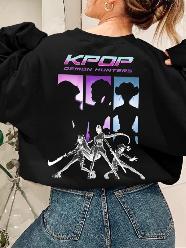 Kpop Demon Hunter Crew Neck Sweatshirt, Jinu Cartoon Style Hoodie, Korean Fashion Gift, Saja Girl Group Fan Apparel,...