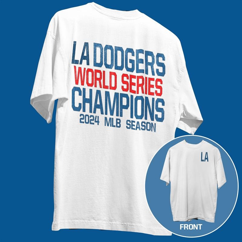 LA Baseball Champions Dodger 2024 Men's T-Shirt - Double Sided Tee, 100% Cotton, Max Heavy Weight Blanks
