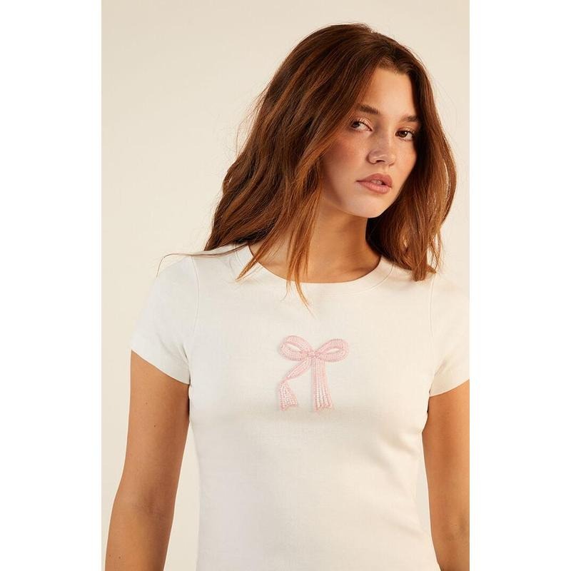 PS / LA Women's Bow Beaded Skimmer T-Shirt Hoodie, Sweatshirt | HypeCrazeTee.com