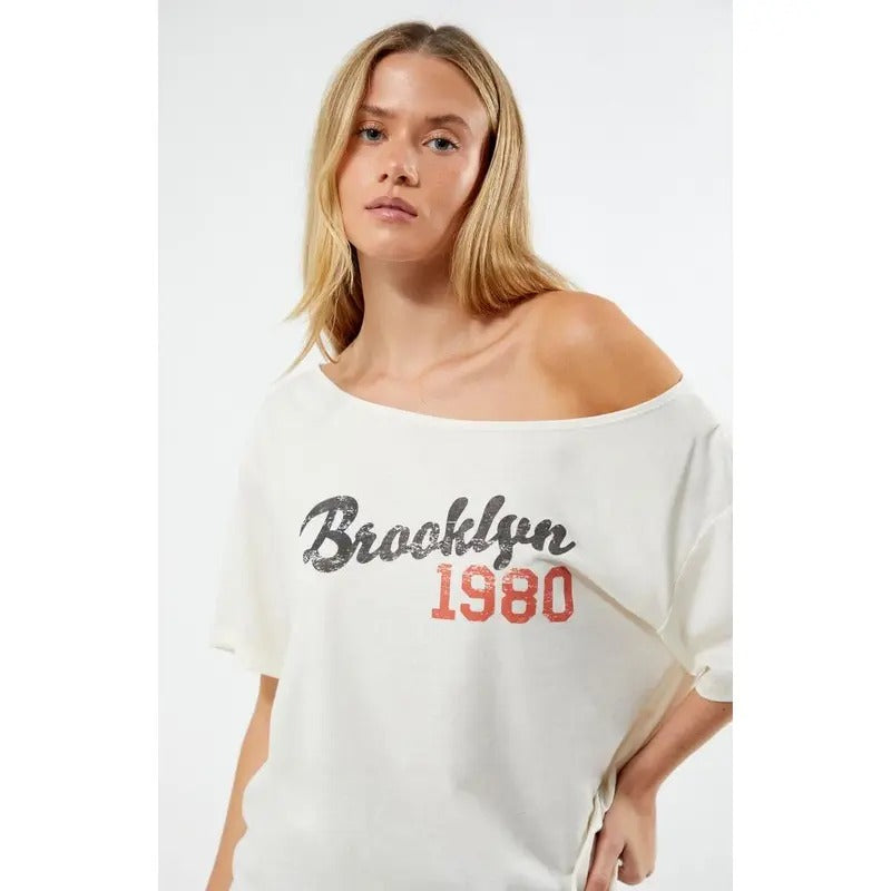 PS / LA Women's Brooklyn 1980 Off-The-Shoulder T-Shirt Hoodie, Sweatshirt | HypeCrazeTee.com