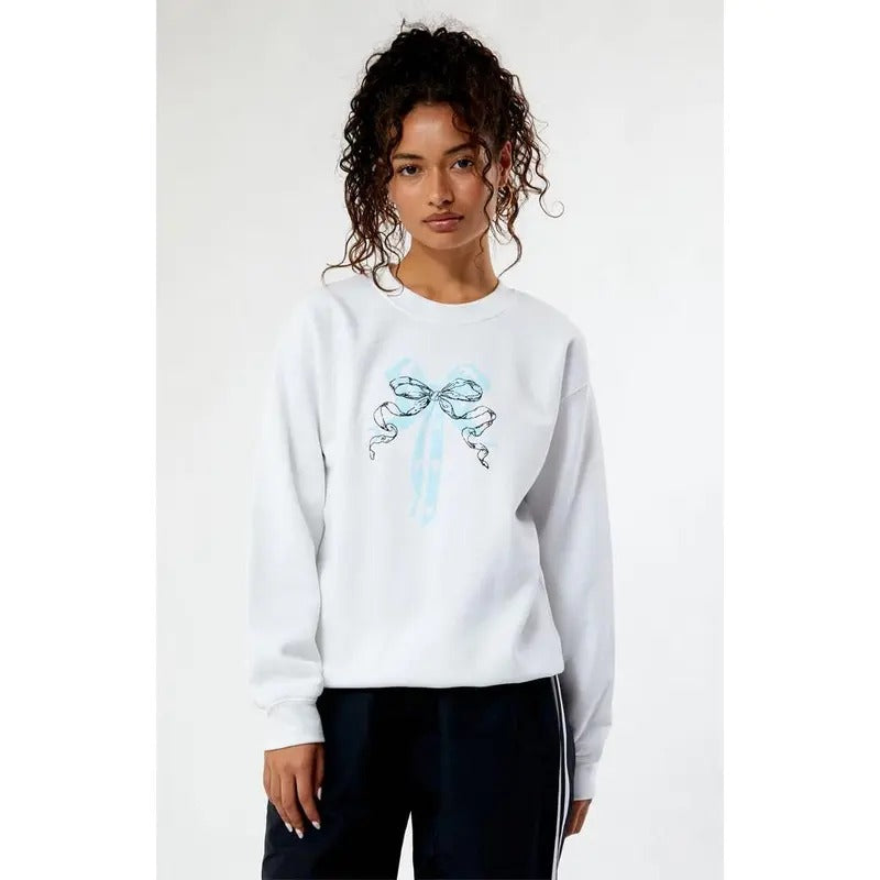 PS / LA Women's Double Bow Embroidered Crew Neck Sweatshirt T-Shirts, Hoodie | HypeCrazeTee.com