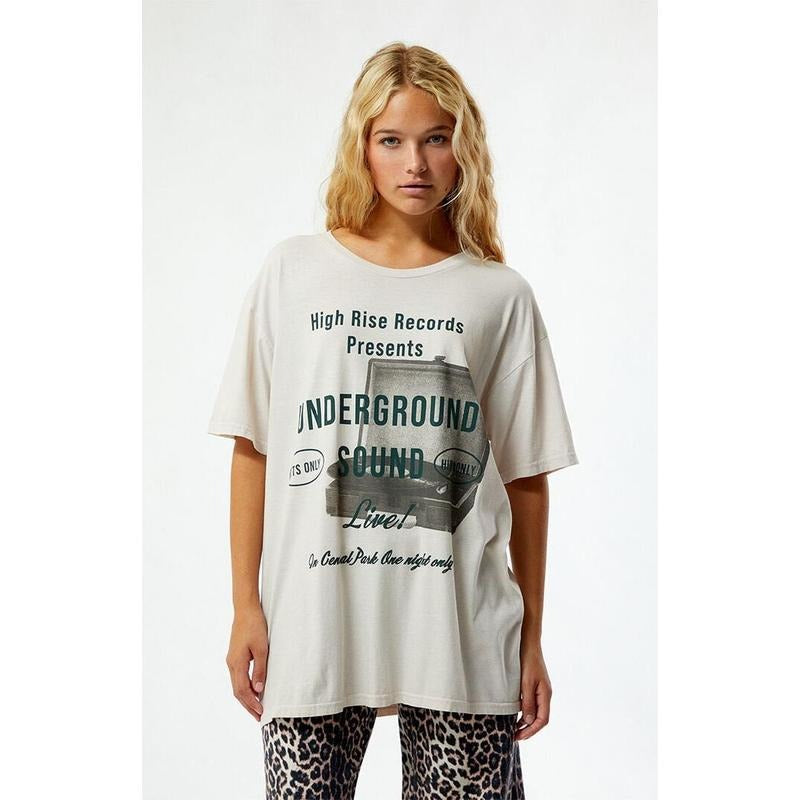 PS / LA Women's High Rise Records Tonal Oversized T-Shirt Hoodie, Sweatshirt | HypeCrazeTee.com