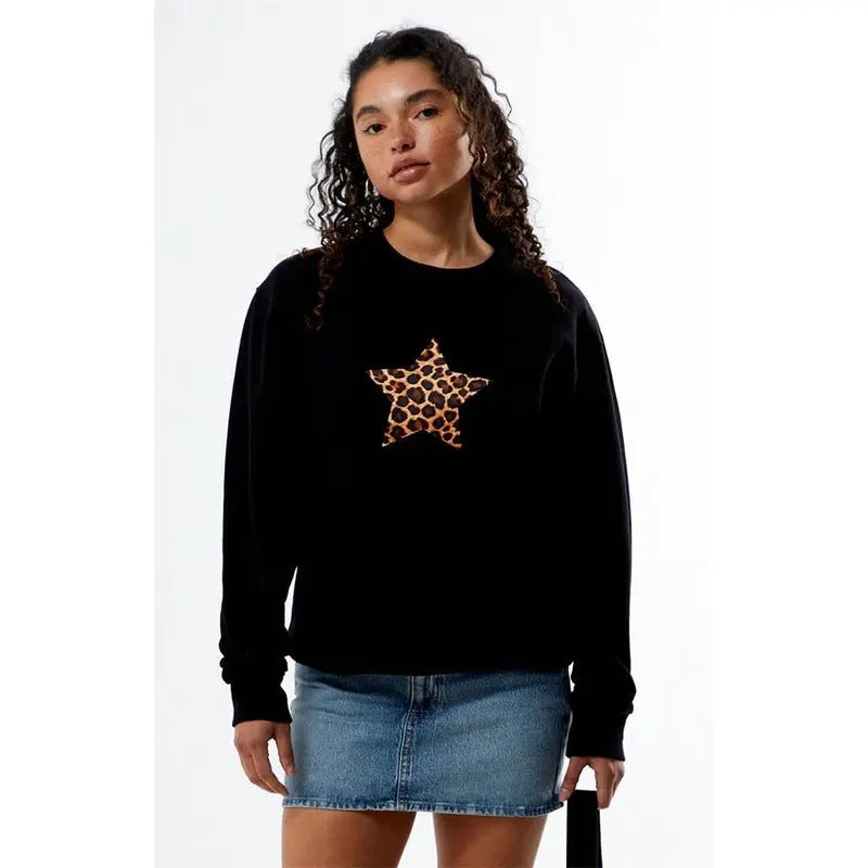 PS / LA Women's Leopard Star Crew Neck Sweatshirt T-Shirts, Hoodie | HypeCrazeTee.com