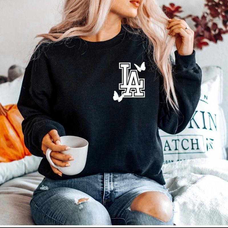 LA with butterflies crewneck sweatshirt T-Shirts, Hoodie | HypeCrazeTee.com