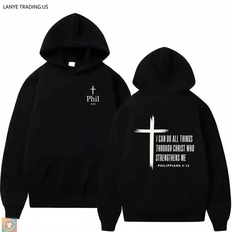 LANYE TRADING.US HAGBDH Solid Graphic Hoodie Christian Philippians 4:13 Verse I Can Do All Things Through Christ Faith...