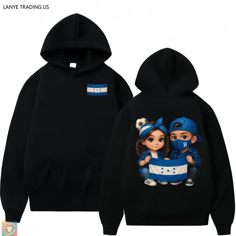 LANYE TRADING.US Men's Black Solid Graphic Hoodie Honduras Heartbeat Wear Streetwear Crewneck Sweatshirt for Daily Wear...