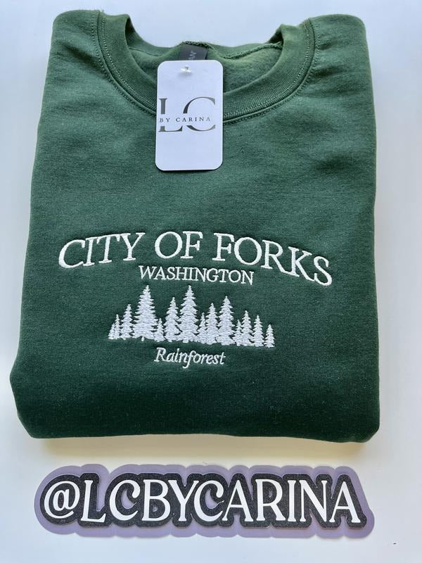 LC by Carina City of Forks Washington Embroidered Sweatshirt Pacific Northwest Aesthetic Crewneck Forks WA Cozy...