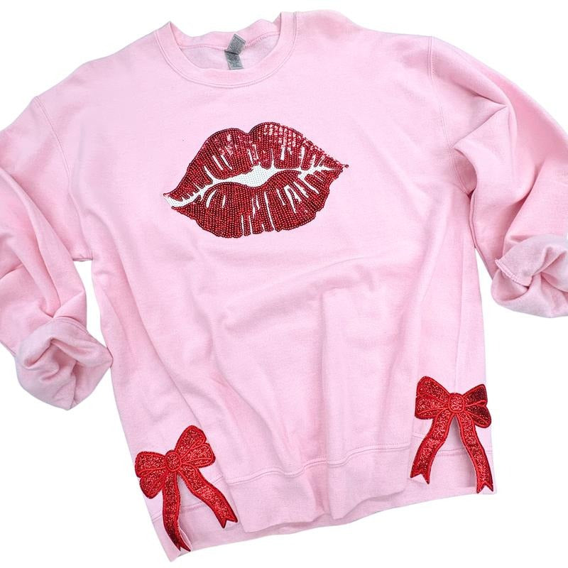 LIPS Glitter Red Bow Side Patch Sweatshirt T-Shirts, Hoodie | HypeCrazeTee.com