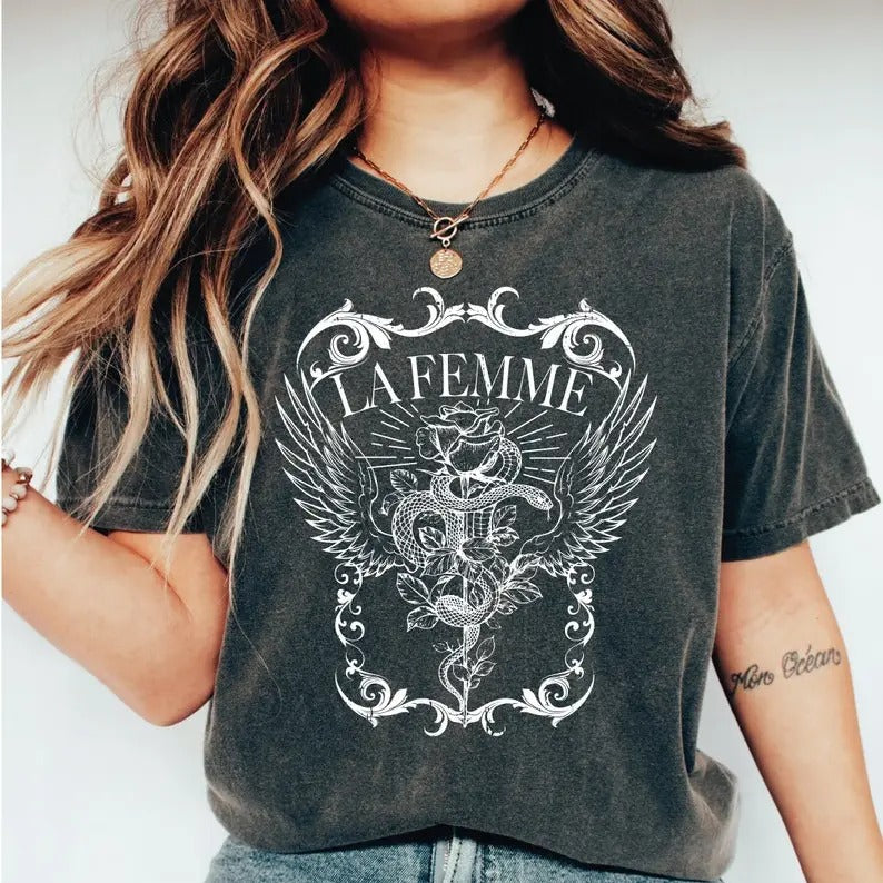 La Femme T-Shirt, Snake And Rose Dark Art Shirt, Snake And Rose  Shirt Gift-209 Cotton Short Sleeve Tshirt Hoodie, Sweatshirt