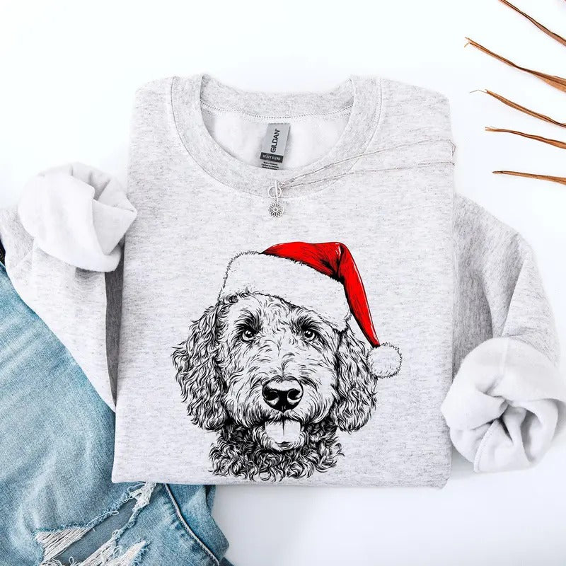Labradoodle, Santa, Dog, Christmas, Dog Lover, Pet Sweatshirt, Crew Neck, Women's, Crewneck T-Shirts, Hoodie