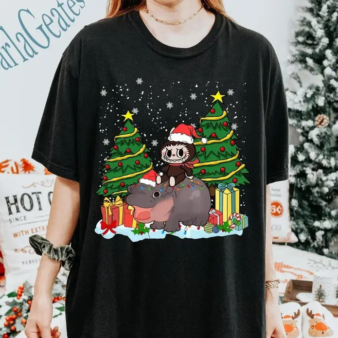 Labubu Moo Deng Christmas Shirt, Labubu Lover Hoodie, Sweatshirt | HypeCrazeTee.com